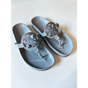 Tory Burch Miller Cloud Leather Slide Sandal Light Blue Gray Thong Size US 6.5
